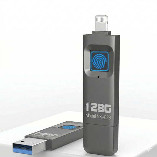 128GB Fingerprint Encrypted USB Drive | Biometric Security for iPhone & PC