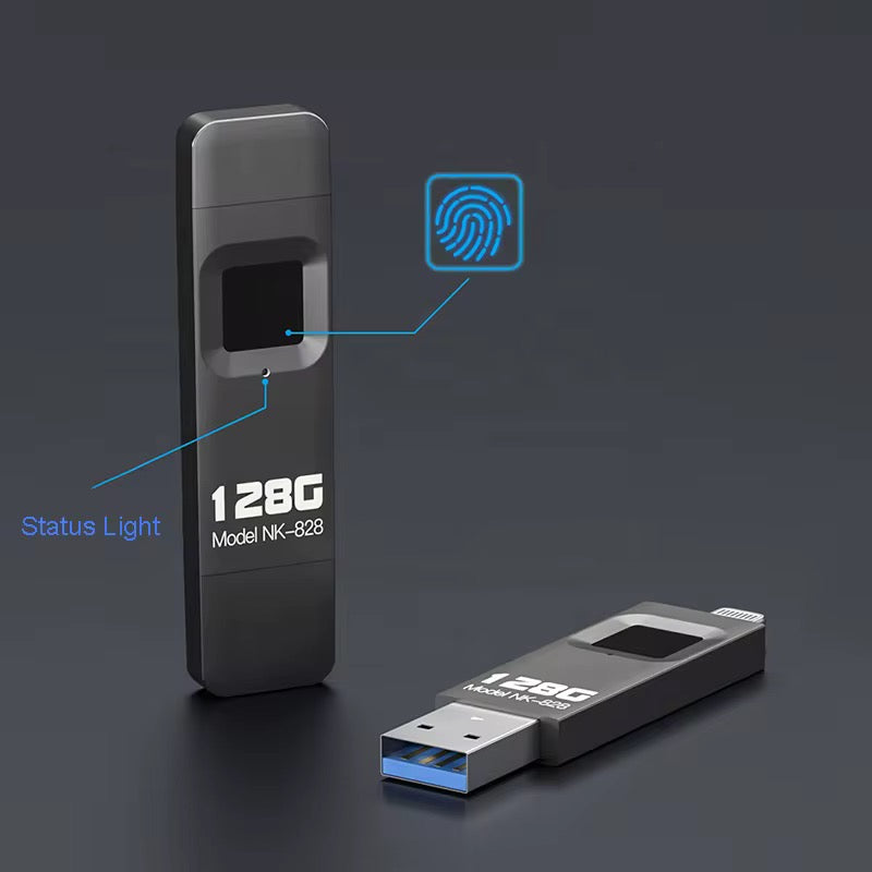 128GB Fingerprint Encrypted USB Drive | Biometric Security for iPhone & PC