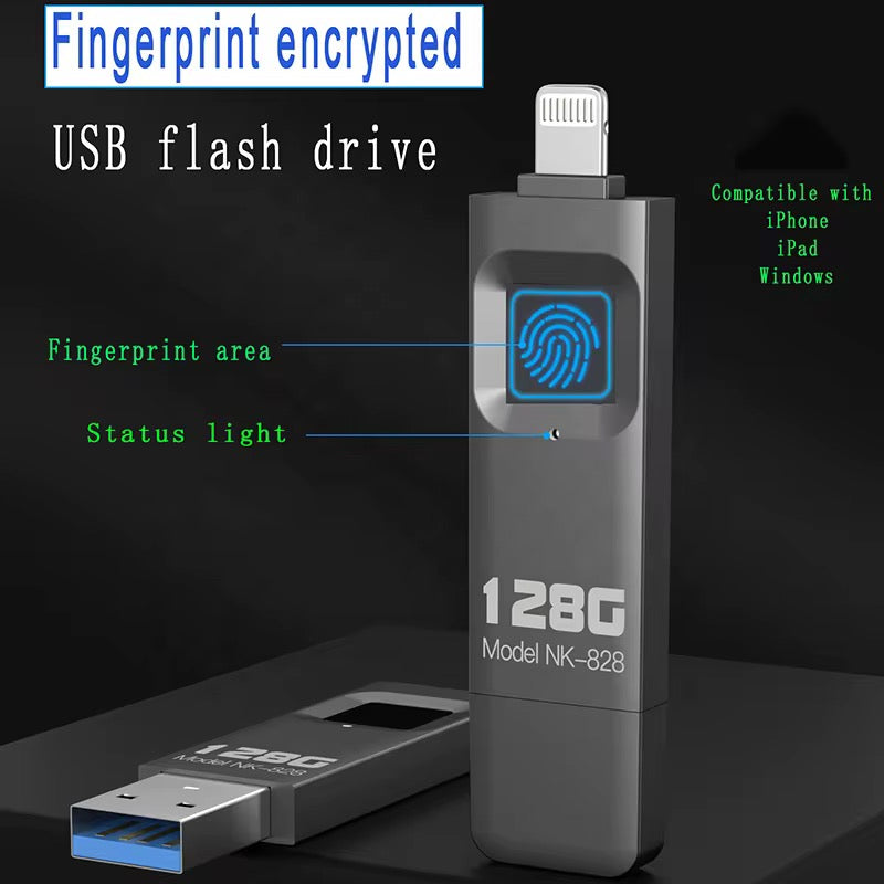 128GB Fingerprint Encrypted USB Drive | Biometric Security for iPhone & PC