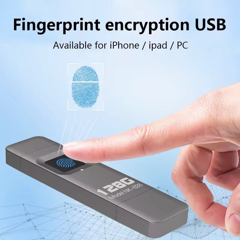 128GB Fingerprint Encrypted USB Drive | Biometric Security for iPhone & PC